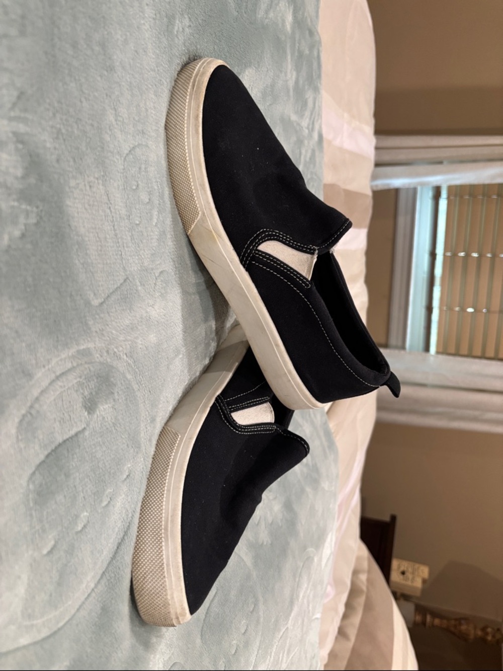 Skechers Black Slip-On Canvas Sneakers with White Soles